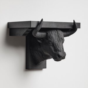3D Printed Bull Head Wall Shelf | Zodiac Taurus Floating Ledge | Dark Animal Decor