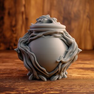 Goblincore Woodland Memorial Urn with Lid | 3D Printed Pet Ashes Keepsake Container for Forest Shelf Decor Tribute Display Gift Accent