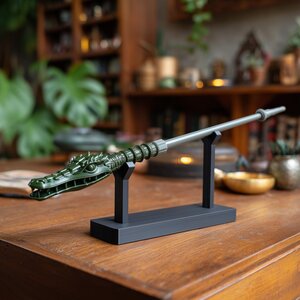 Dragon Crocodile Magic Wand with Stand | 3D Printed Fantasy Wizard Wand Prop for Cosplay | Gothic Collector Desk Decor Home Accent Art