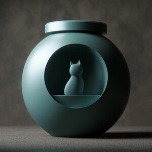 Orb Cat Memorial Urn | 3D Printed Minimal Cremation Keepsake with Cat Window Sculpture | Modern Pet Remembrance Decor, Sympathy Gift Home