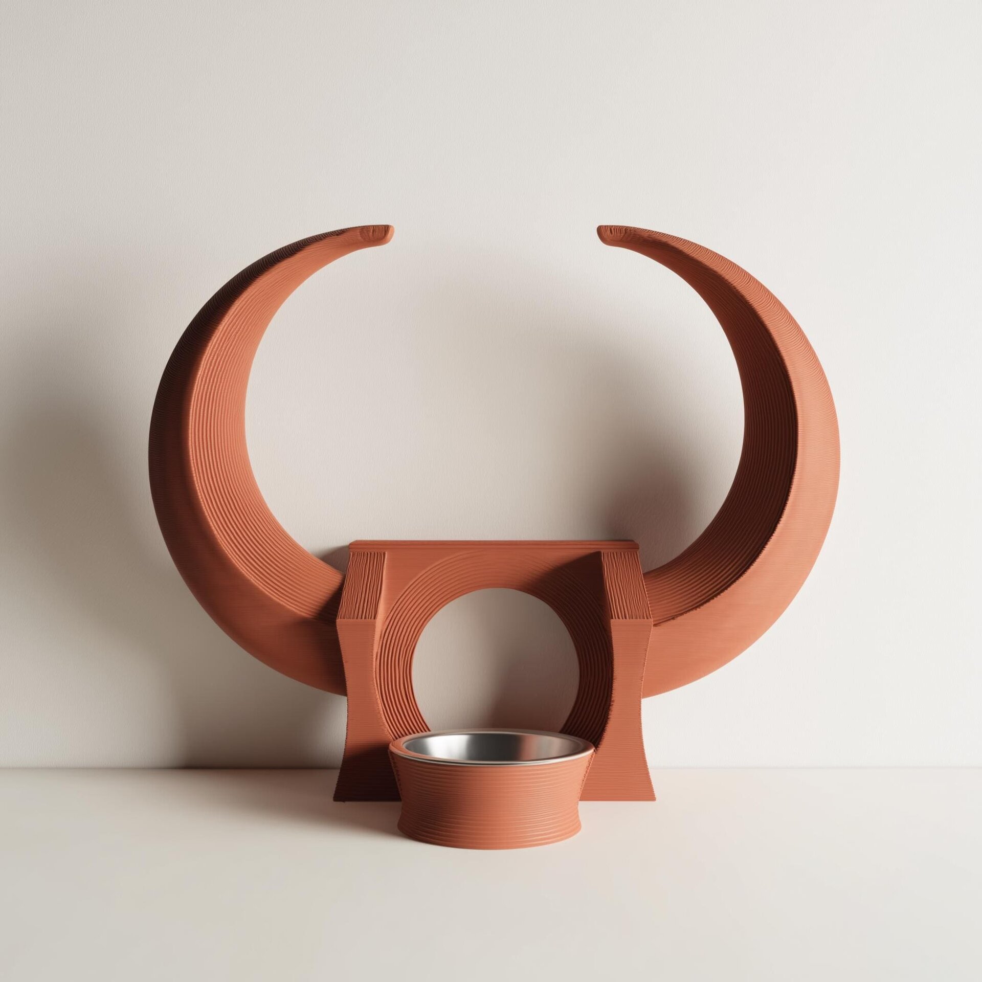 Horned Pet Bowl Holder Stand | 3D Printed Fantasy Raised Feeder Frame for Cats & Small Dogs | Sculptural Feeding Station Home Decor Gift