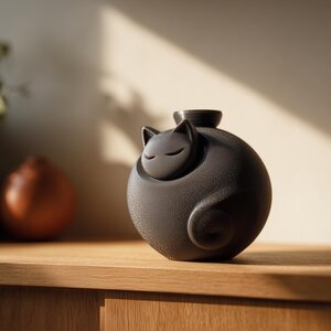 3D Printed Cat Memorial Urn | Cute Sleeping Cat Cremation Urn with Minimalist Form | Gentle Pet Remembrance Decor for Modern Homes
