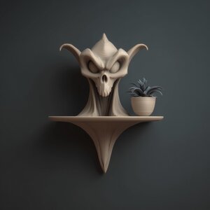 Wall Mounted Skull Planter Shelf | 3D Printed Dark Fantasy Sculptural Wall Decor with Pot | Gothic Art Shelf for Plants Modern Interiors