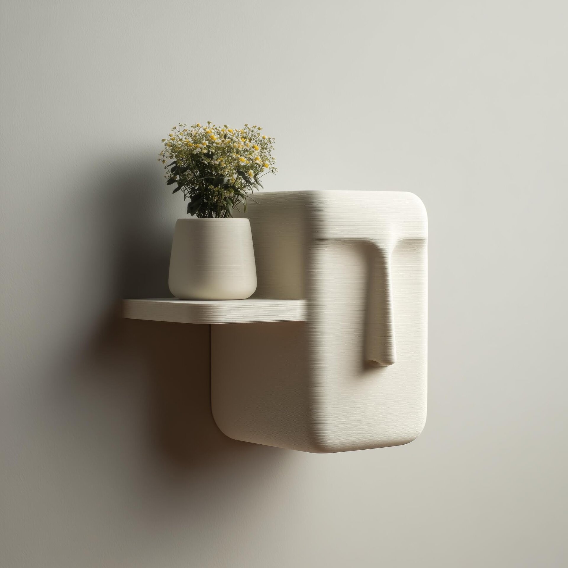 Modern Face Wall Shelf | 3D Printed Minimal Character Sculpture with Floating Ledge | Sculptural Wall Decor for Entryway Plants, Keys, Art