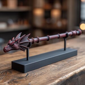 Dragon Head Magic Wand with Display Stand | 3D Printed Fantasy Wizard Staff Replica | Gothic Desk Decor Cosplay Collectible
