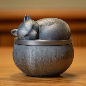 Sleeping Woodland Animal Memorial Urn with Lid | 3D Printed Pet Ashes Keepsake Container for Peaceful Shelf Decor and Home Display Accent