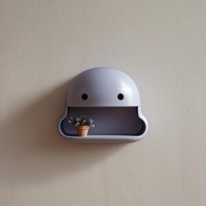 Kawaii Face Wall Shelf | 3D Printed Cute Floating Display Niche with Open Mouth Tray | Minimal Wall Decor for Nursery & Entryway Storage