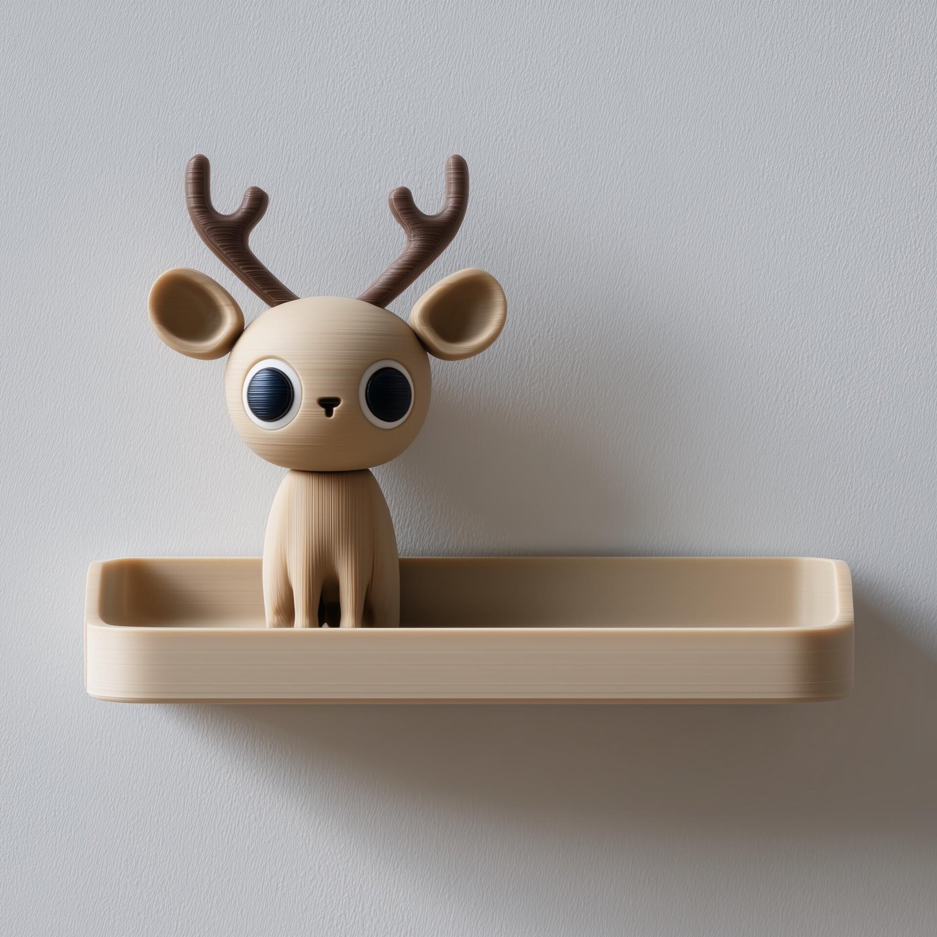 3D Printed Deer Wall Shelf | Minimal Antler Character Floating Ledge | Cute Modern Room Decor Accent for Kids Rooms and Cozy Home Interiors