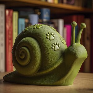 Snail Sculpture Shelf Decor | 3D Printed Animal Figurine with Paw Print Shell for Bookshelf Desk and Cozy Home Accent Display Art Gift Set