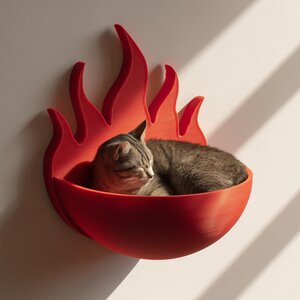 Wall Mounted Flame Cat Shelf Bed | 3D Printed Sculptural Cat Wall Bed | Bold Modern Wall Furniture for Cats with Artistic Design