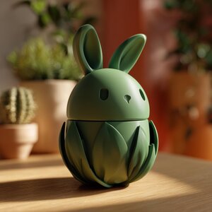 Bunny Memorial Urn with Lid and Floral Base | 3D Printed Pet Ashes Keepsake Container for Shelf Decor and Remembrance Display