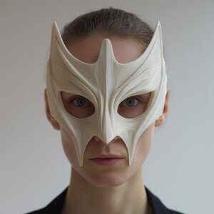 Futuristic Sculptural Face Mask | 3D Printed Fantasy Cosplay Half Mask with Horned Crest | Masquerade Wearable Art, Festival Costume Prop