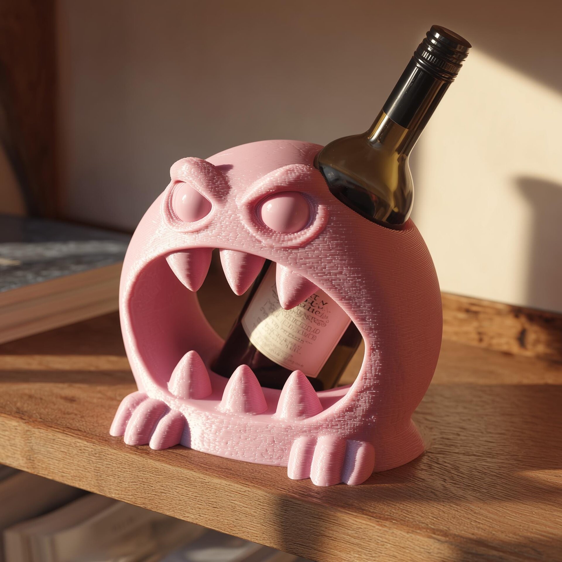 Monster Wine Bottle Holder | 3D Printed Funny Creature Wine Rack Display for Standard Bottles | Fantasy Bar Shelf Decor