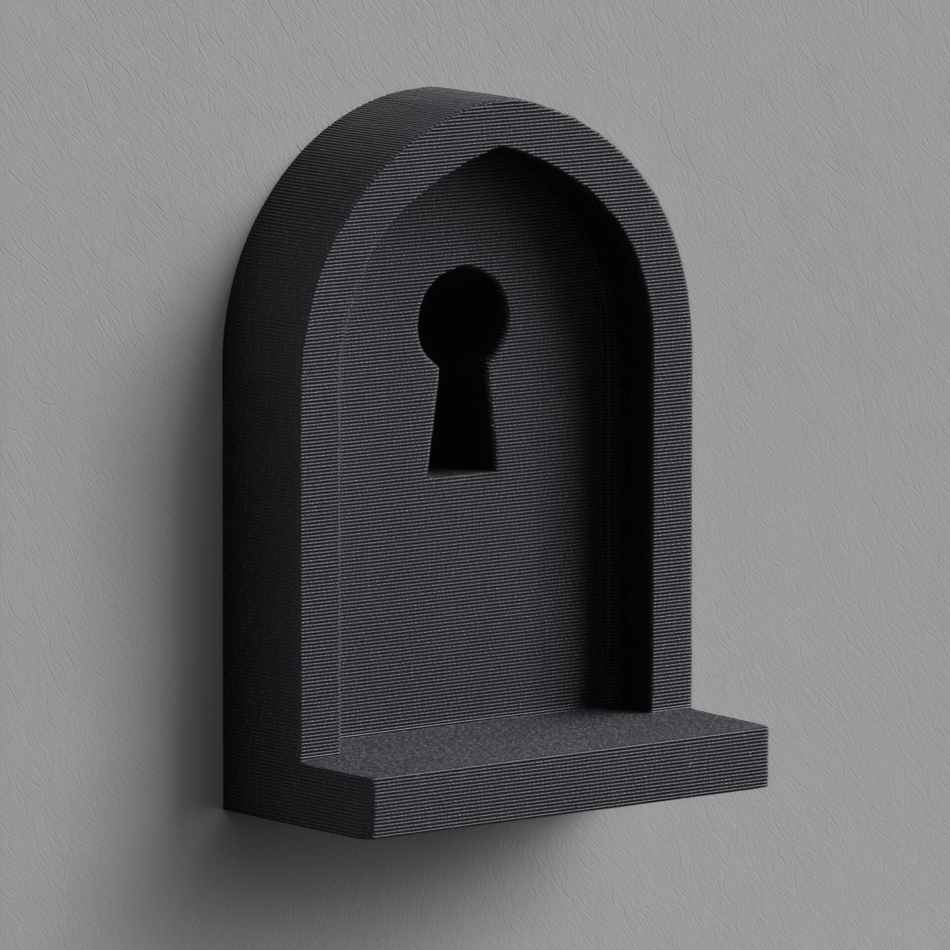 Wall Mounted Keyhole Shelf | 3D Printed Sculptural Wall Decor Shelf | Minimalist Dark Fantasy Niche Shelf for Modern Gothic Interiors