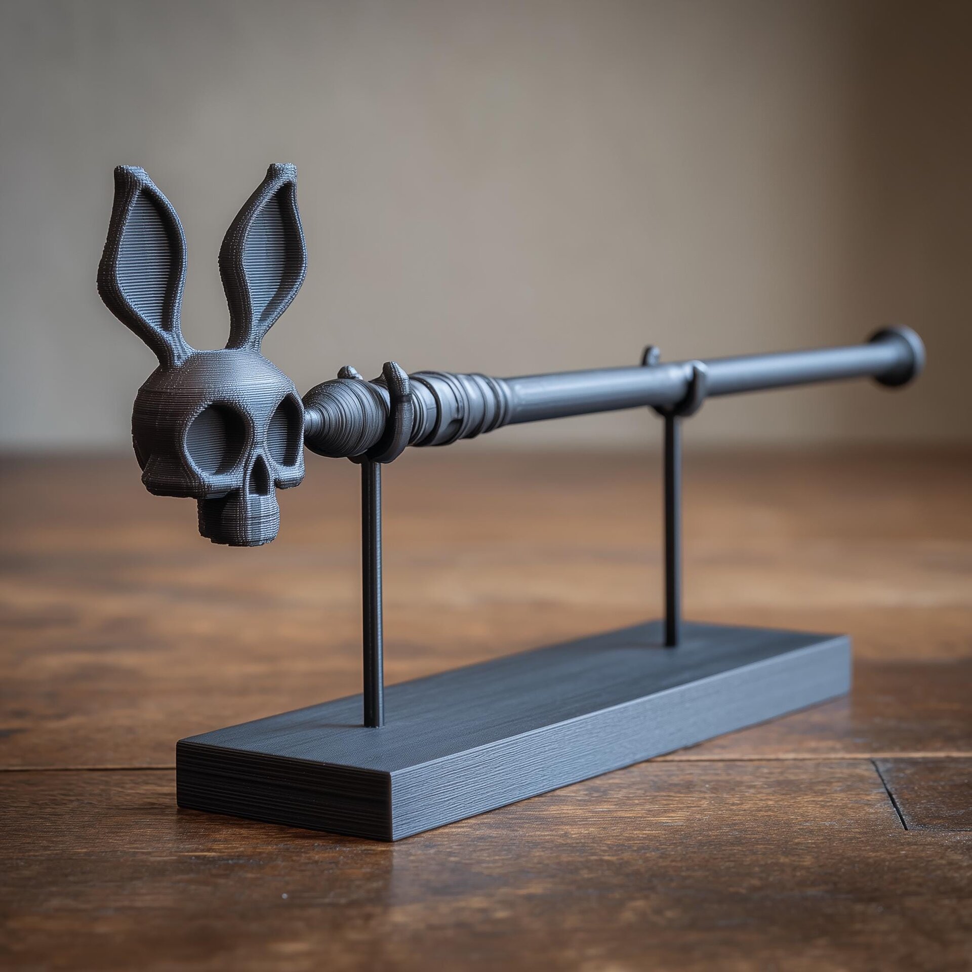 Rabbit Skull Magic Wand with Stand | 3D Printed Fantasy Wizard Wand Prop for Cosplay | Gothic Collector Decor Accessory for Adults Only
