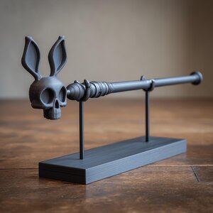 Rabbit Skull Magic Wand with Stand | 3D Printed Fantasy Wizard Wand Prop for Cosplay | Gothic Collector Decor Accessory for Adults Only