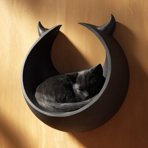 Dark Fantasy Crescent Moon Wall Mounted Cat Bed | 3D Printed Gothic Floating Cat Cave Shelf | Black Modern Pet Lounger Decor