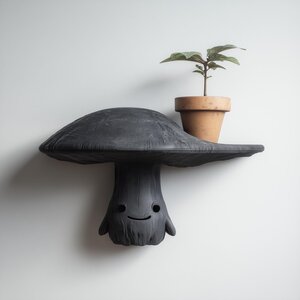 Cute Mushroom Wall Shelf Decor | 3D Printed Fantasy Character Shelf | Playful Dark Kawaii Accent for Modern and Alternative Interiors