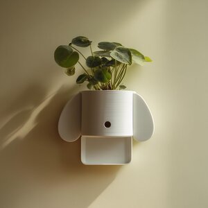 Minimal Dog Wall Planter Shelf | 3D Printed Cute Animal Hanging Pot | Modern Kawaii Wall Decor for Nursery, Kids Room and Playful Interiors
