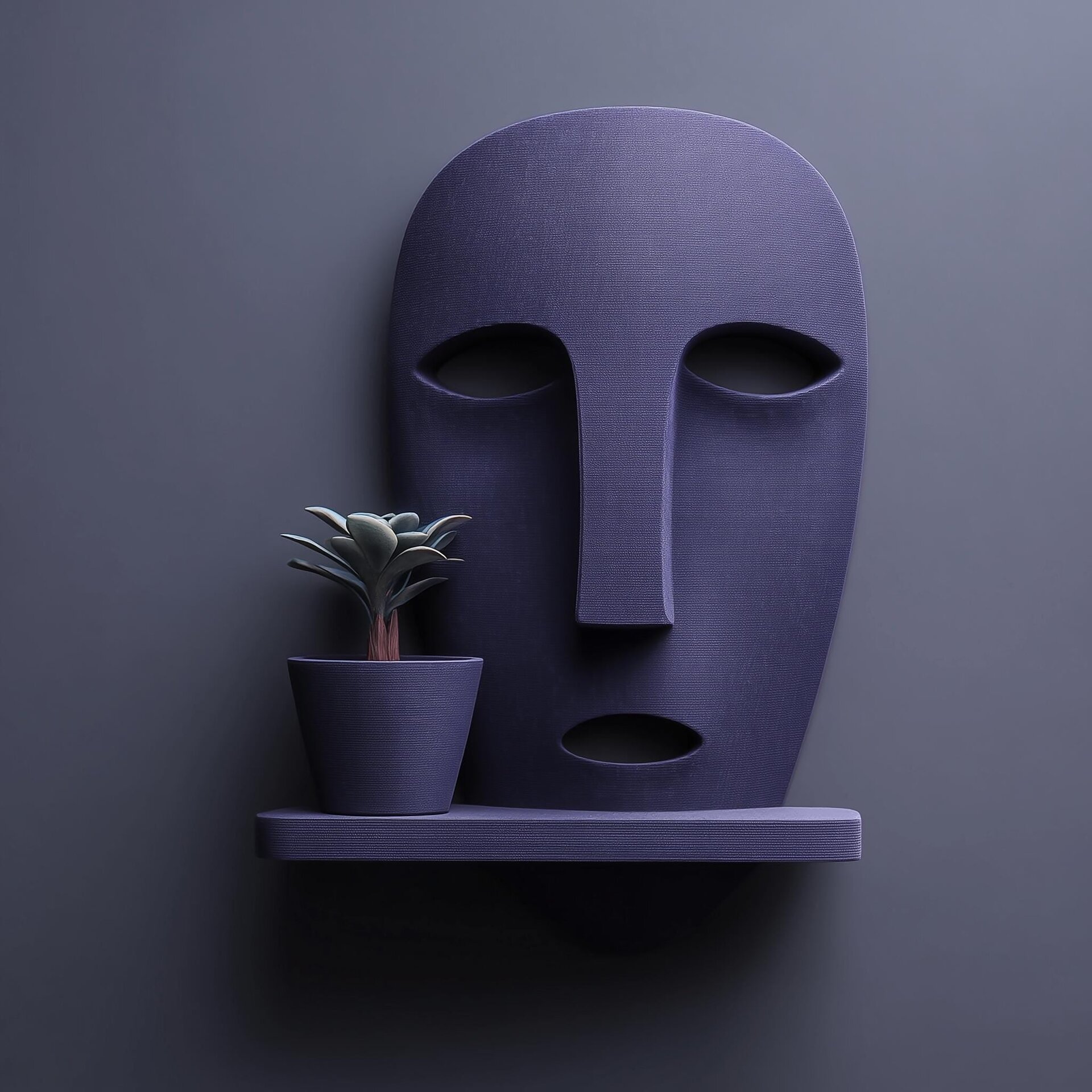 Wall Mounted Face Planter Shelf | 3D Printed Sculptural Wall Decor with Pot | Minimalist Modern Art Shelf for Plants and Interiors