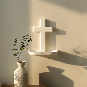 3D Printed Cross Wall Shelf | Minimalist Prayer Nook Decor | Modern Floating Ledge for Cozy Home and Chapel Interior Decor Spaces