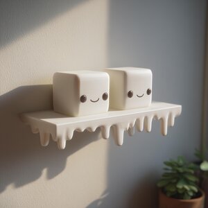 3D Printed Kawaii Dripping Wall Shelf Decor with Marshmallow Characters | Melting Display Ledge for Bedroom | Gaming