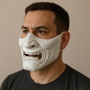 3D Printed Oni Mask | Half Face Demon Mask | Japanese Samurai Mask