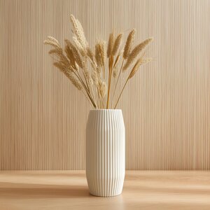 3D Printed Ribbed Vase | Modern Minimalist Vase for Dried Flowers | Geometric Decorative Home Accent