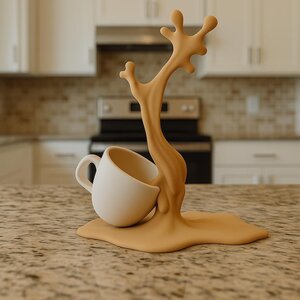 Spilled Coffee Cup Sculpture | 3D Printed Espresso Macchiato Splash Art | Coffee Lover Gift