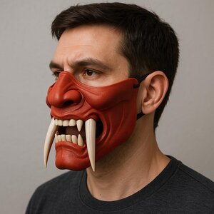 Two-Color Oni Half Face Mask | 3D Printed Demon Mask | Cosplay Samurai Mask