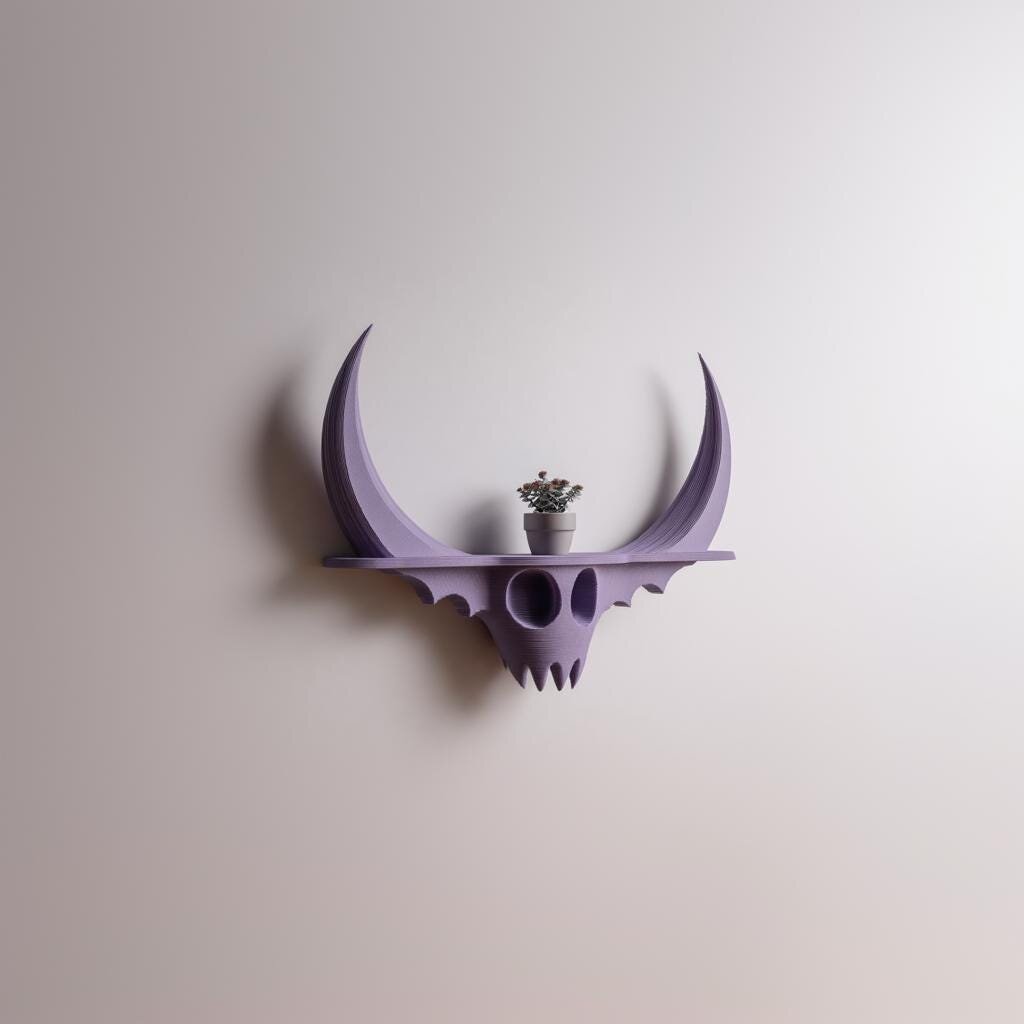 3D Printed Horned Fantasy Figure Wall Shelf | Gothic Ledge