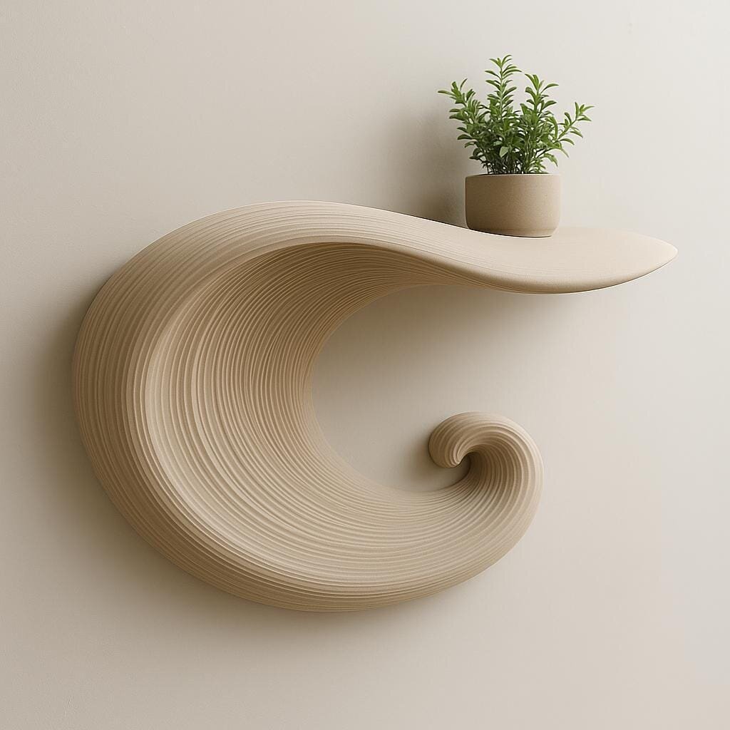 3D Printed Wave Wall Shelf | Sculptural Floating Ledge